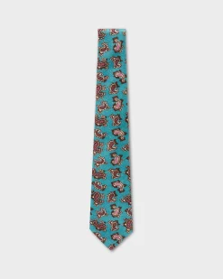 Aqua And Brown Paisley Silk Tie