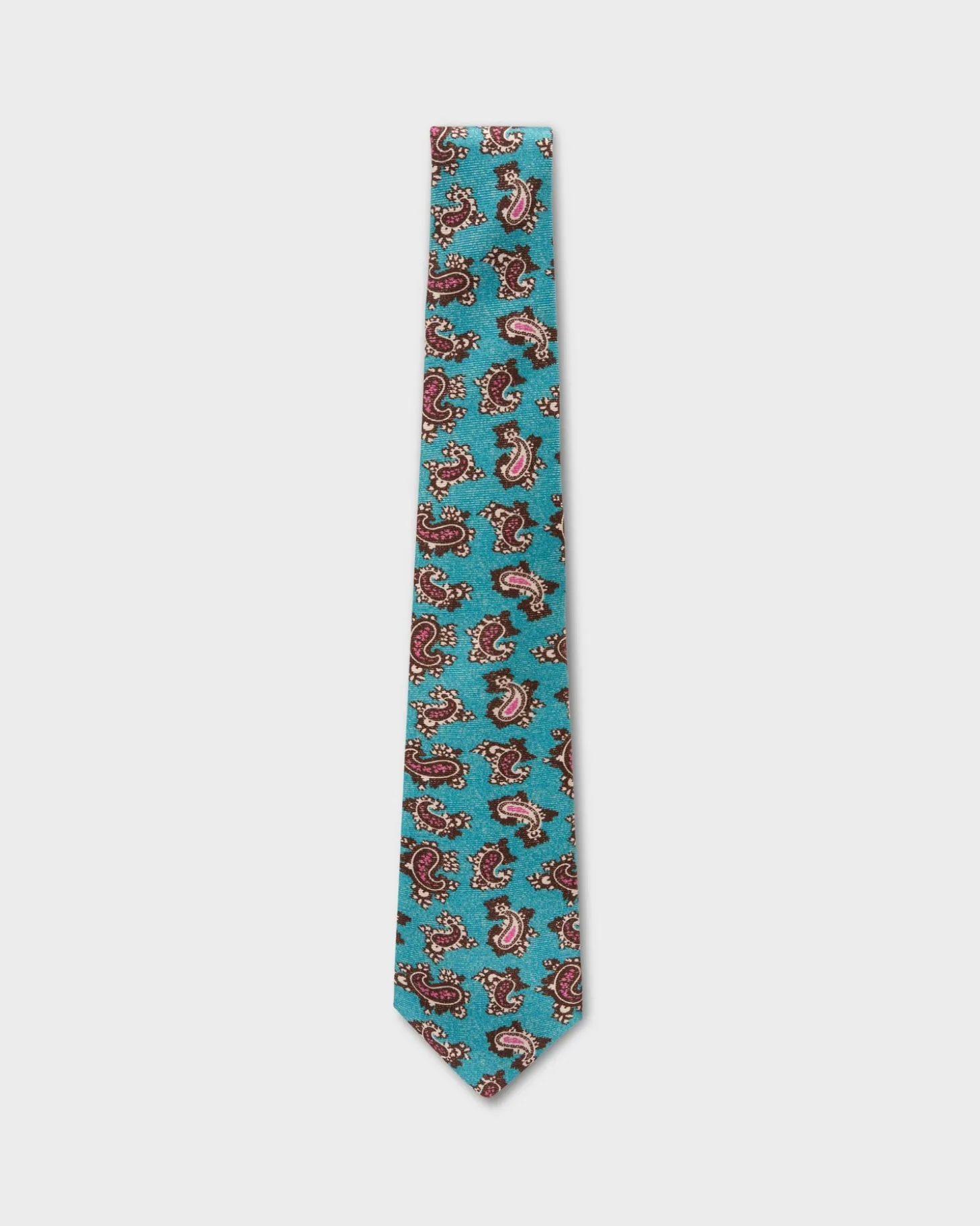 Aqua And Brown Paisley Silk Tie