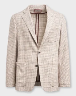 Beige Check Wool Cotton Silk And Linen Lightweight Shirt Jacket