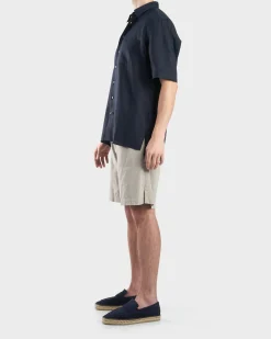 Beige Cotton Seersucker Shorts