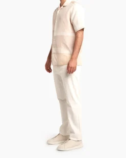 Beige Patterned Linen Short Sleeve Shirt