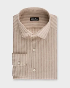 Beige Striped Linen Shirt