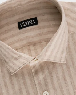 Beige Striped Linen Shirt
