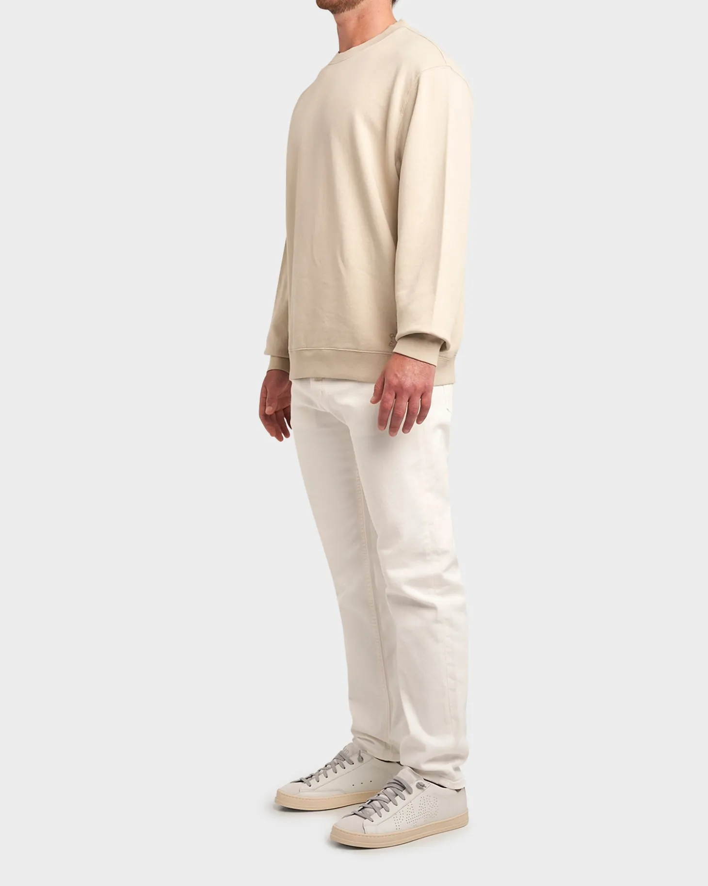 Beige Terry Cotton Crew Neck Sweater