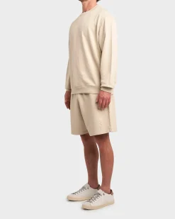 Beige Terry Cotton Drawstring Shorts