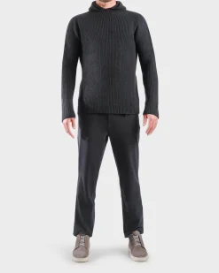 Black Chunky Wool Knit Hoodie