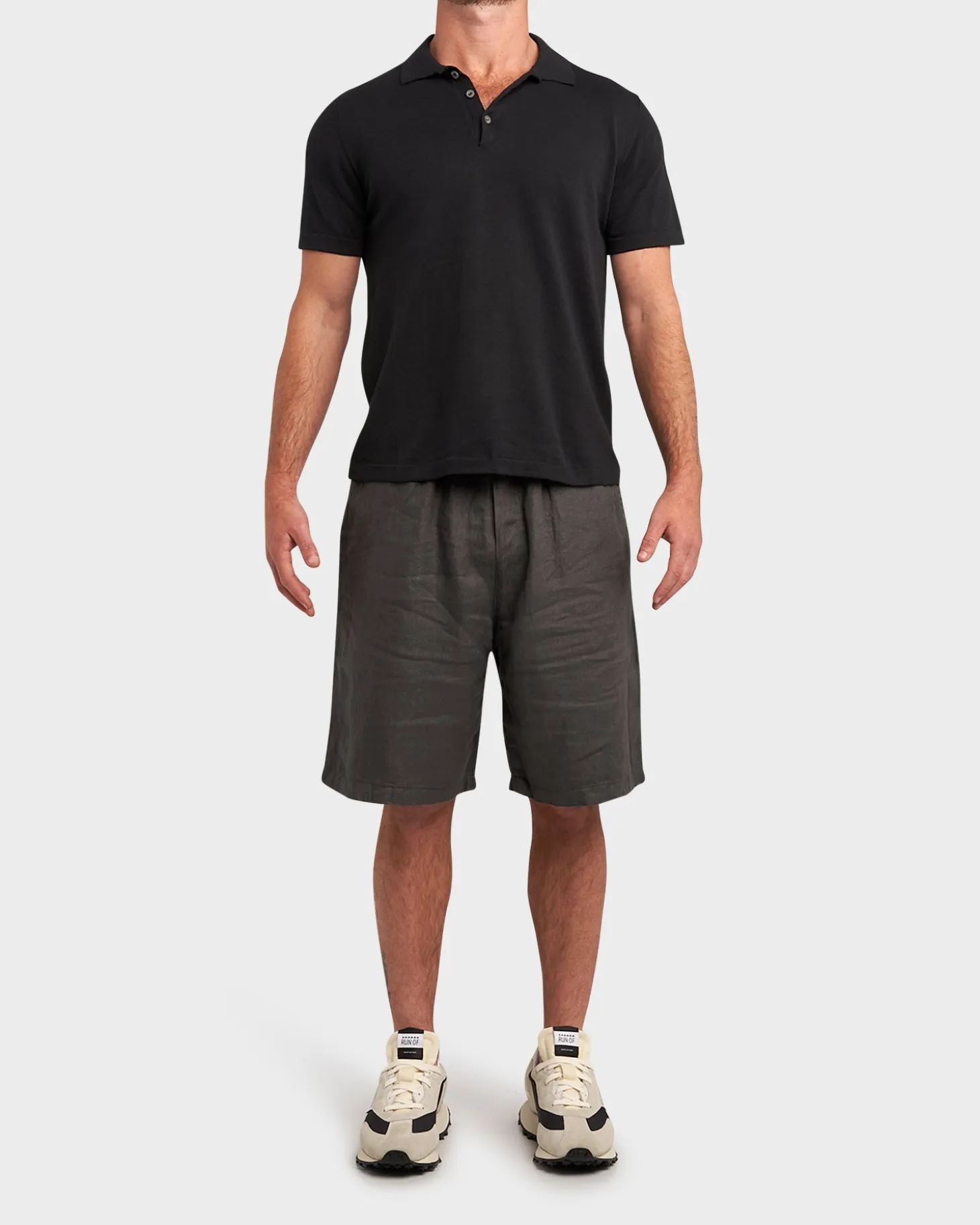 Black Cotton Knit Polo Neck T-Shirt