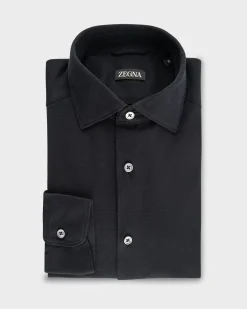 Black Cotton Pique Shirt