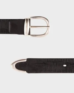 Black Distressed Spliced Leather Belt