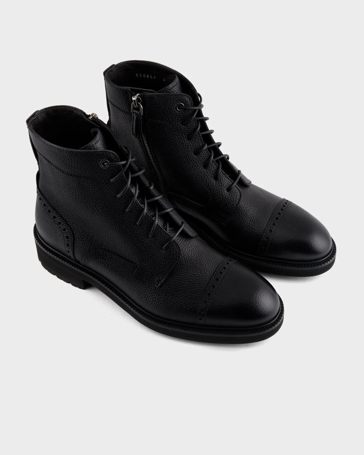 Black Grained Leather Arezzo Lace-Up Boots