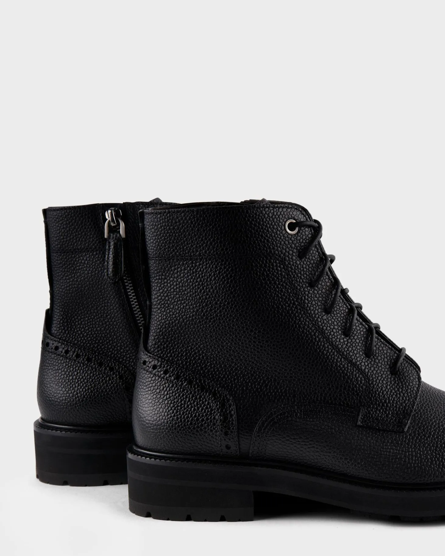 Black Grained Leather Arezzo Lace-Up Boots
