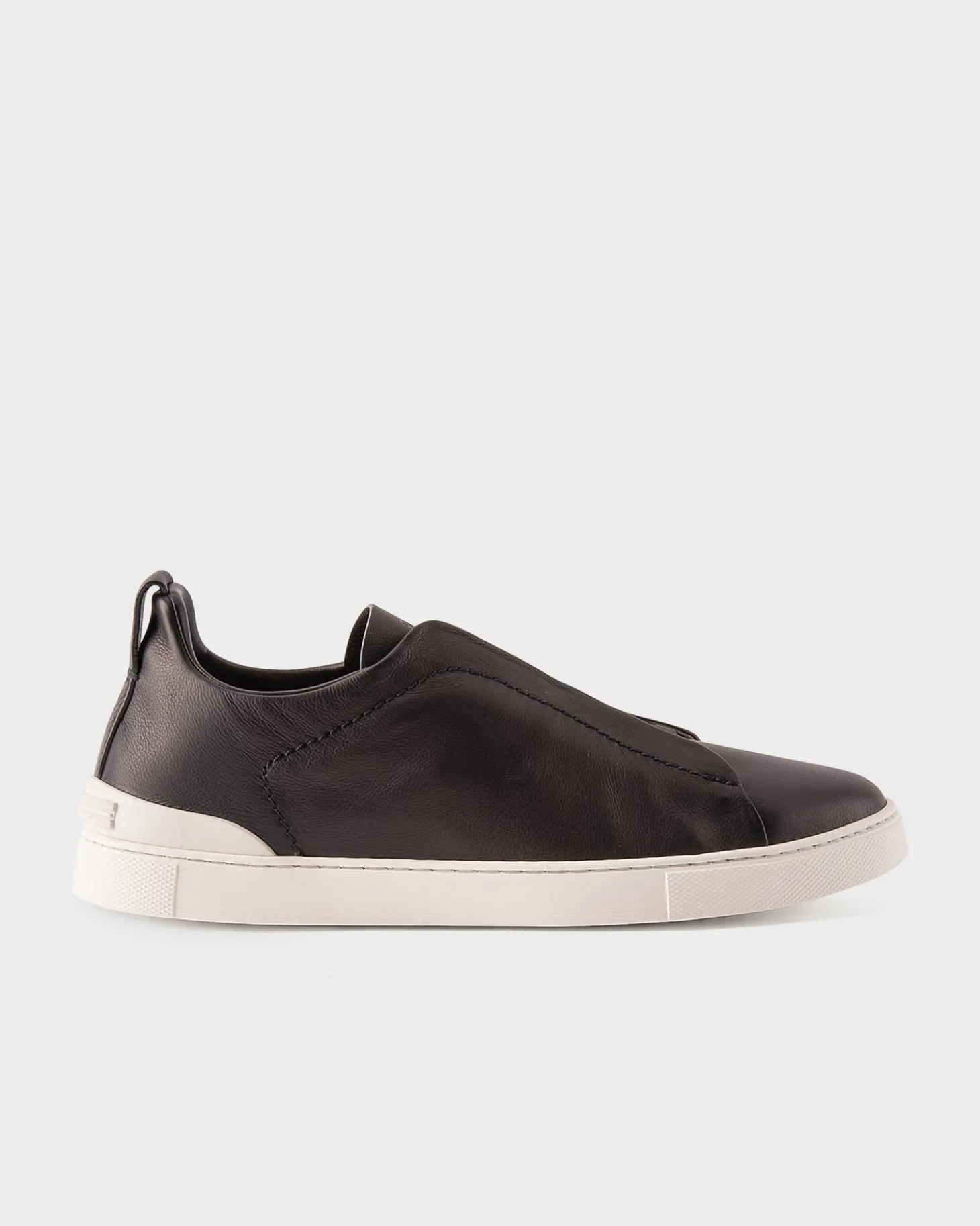 Black Leather Triple Stitch Sneakers