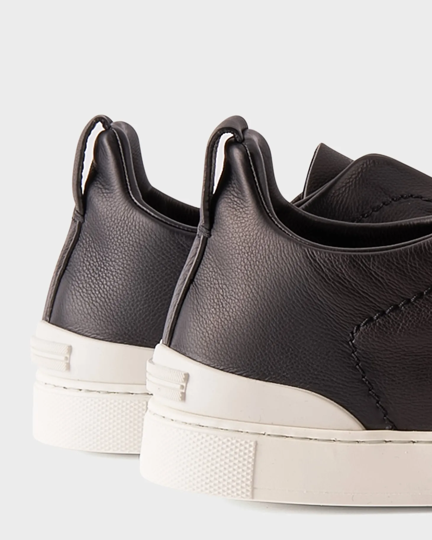Black Leather Triple Stitch Sneakers