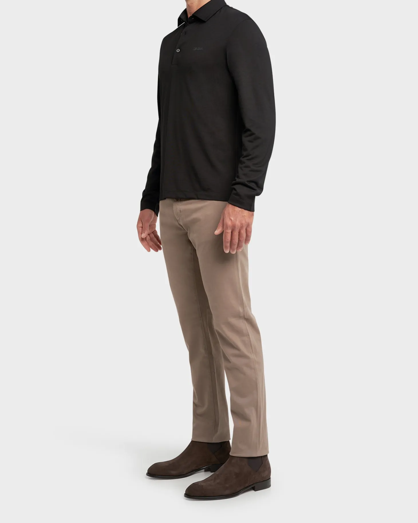 Black Long Sleeve Techmerino Wool Polo Shirt