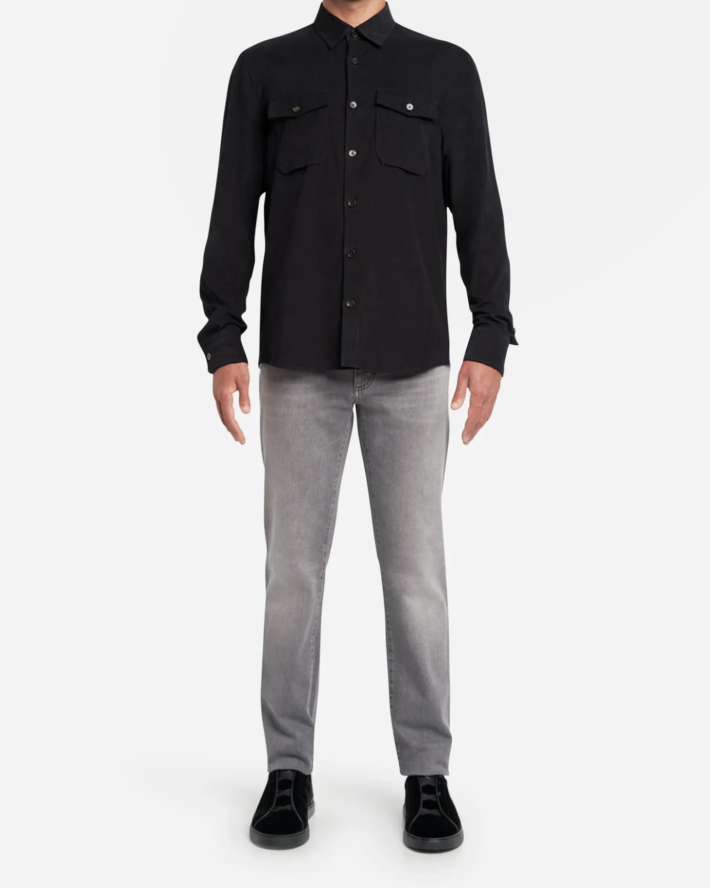 Black Mini Cord Cotton Over Shirt