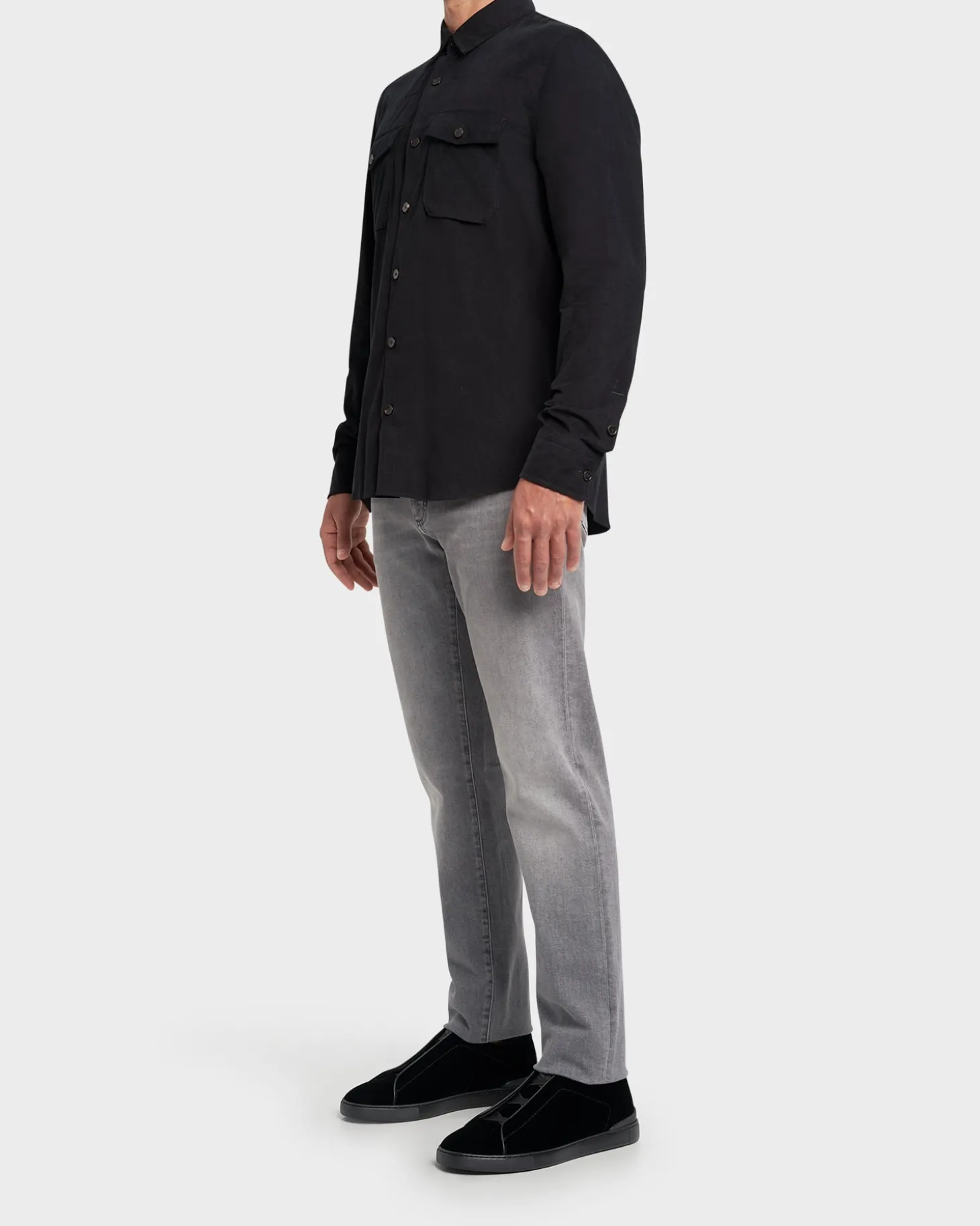 Black Mini Cord Cotton Over Shirt