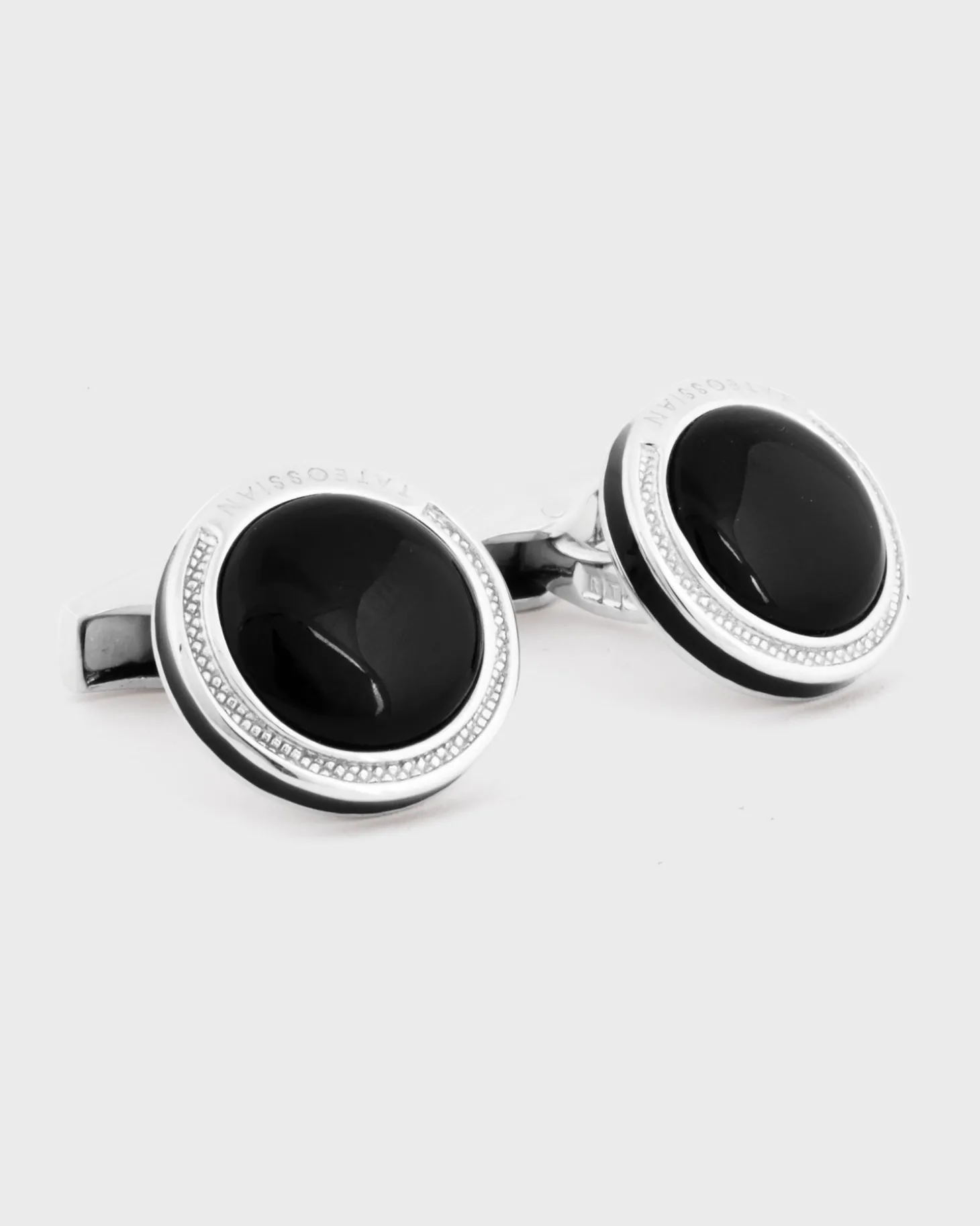 Black Onyx Round Sterling Silver Cufflinks