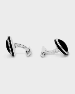 Black Onyx Round Sterling Silver Cufflinks
