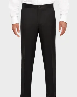 Black Superfine Wool Flat Front Dinner Trousers