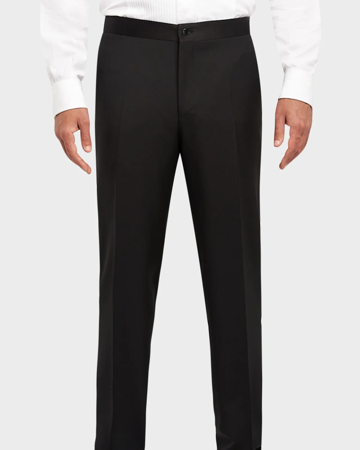 Black Superfine Wool Flat Front Dinner Trousers