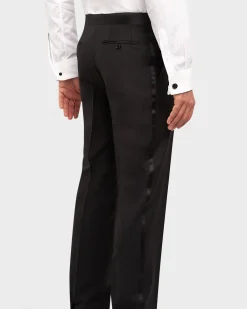 Black Superfine Wool Flat Front Dinner Trousers