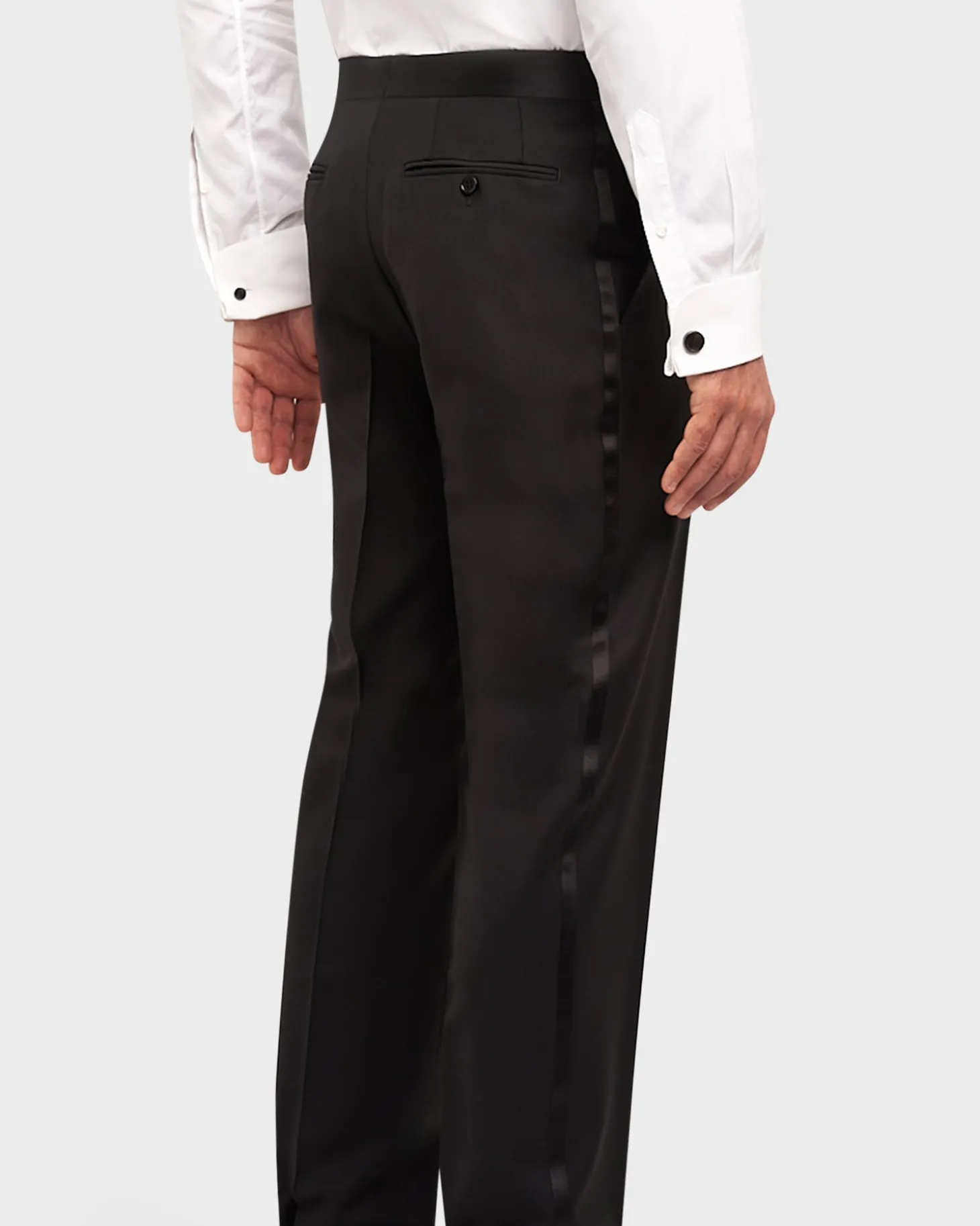 Black Superfine Wool Flat Front Dinner Trousers
