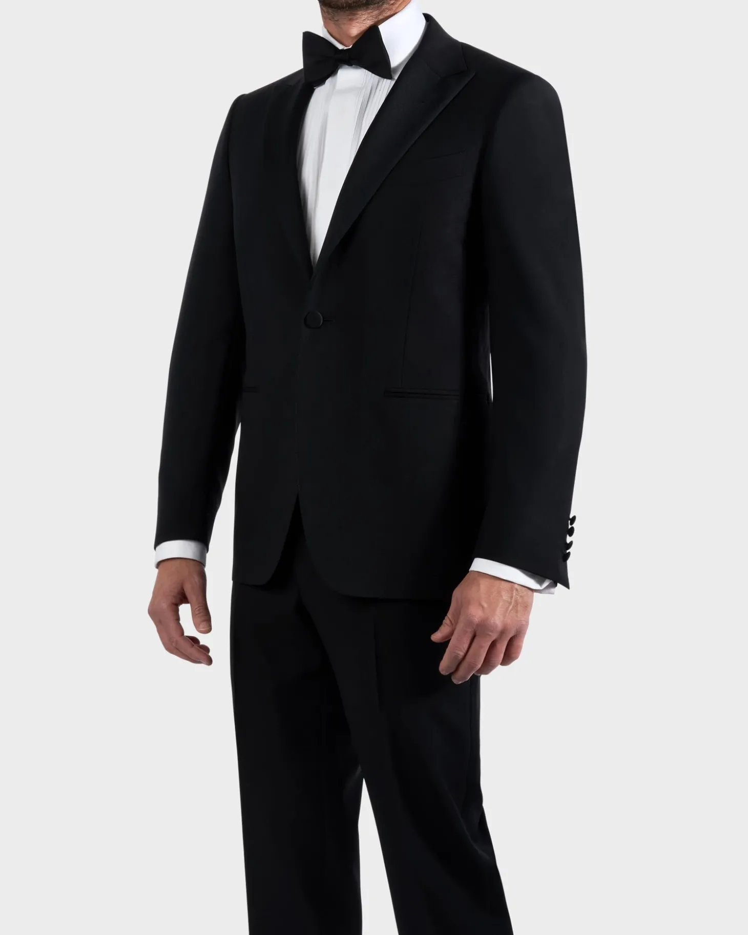 Black Superfine Wool Peak Lapel Dinner Suit