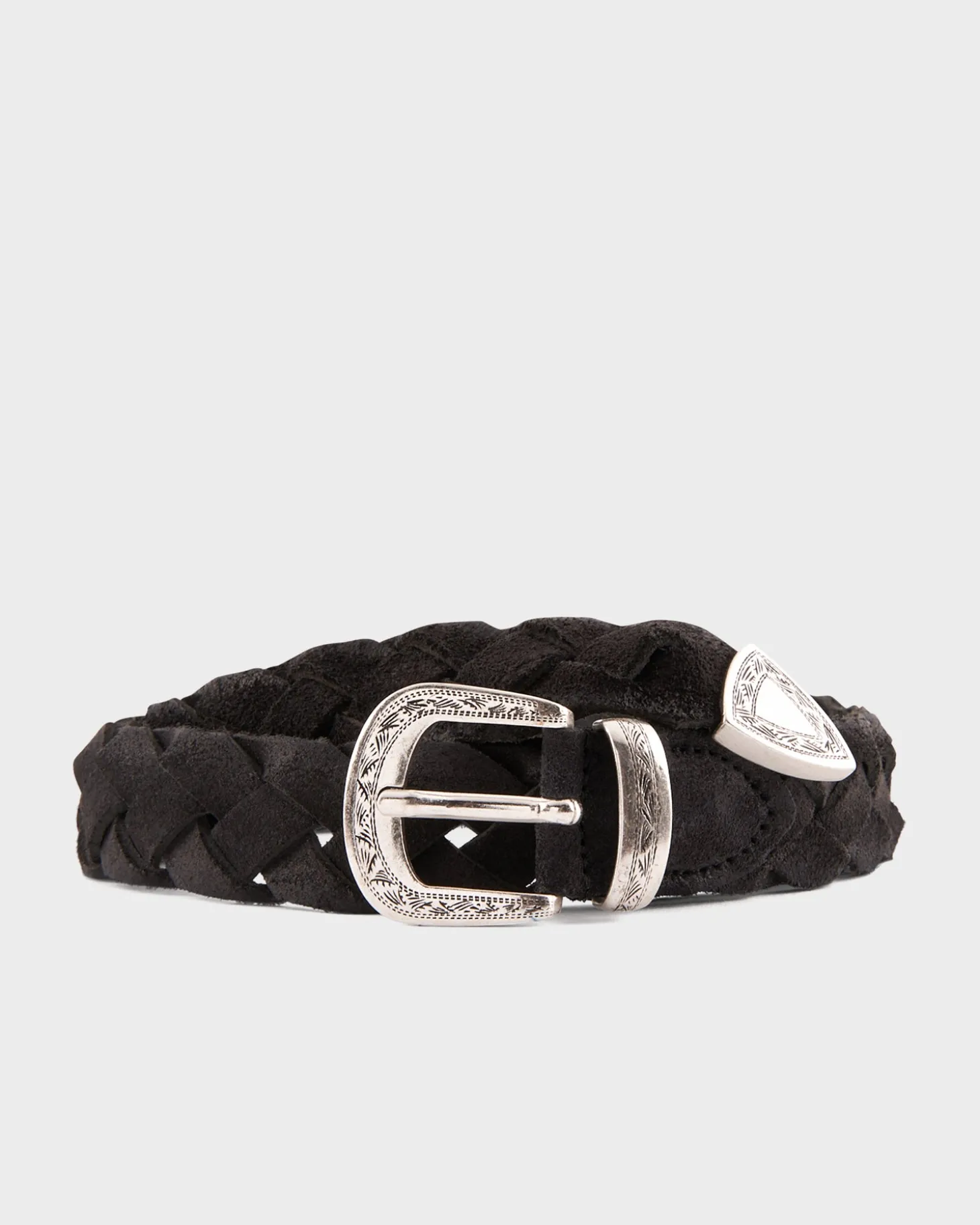 Black Treccia Woven Suede Antiqued Belt