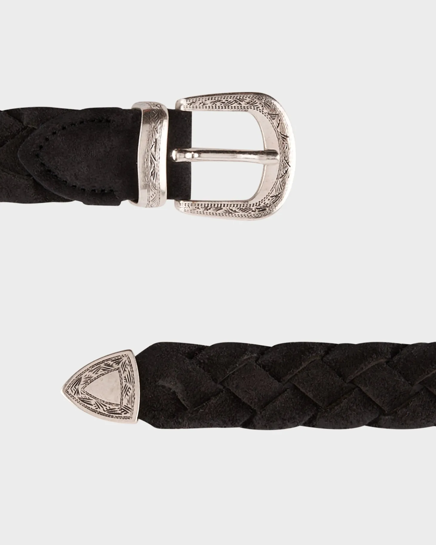 Black Treccia Woven Suede Antiqued Belt
