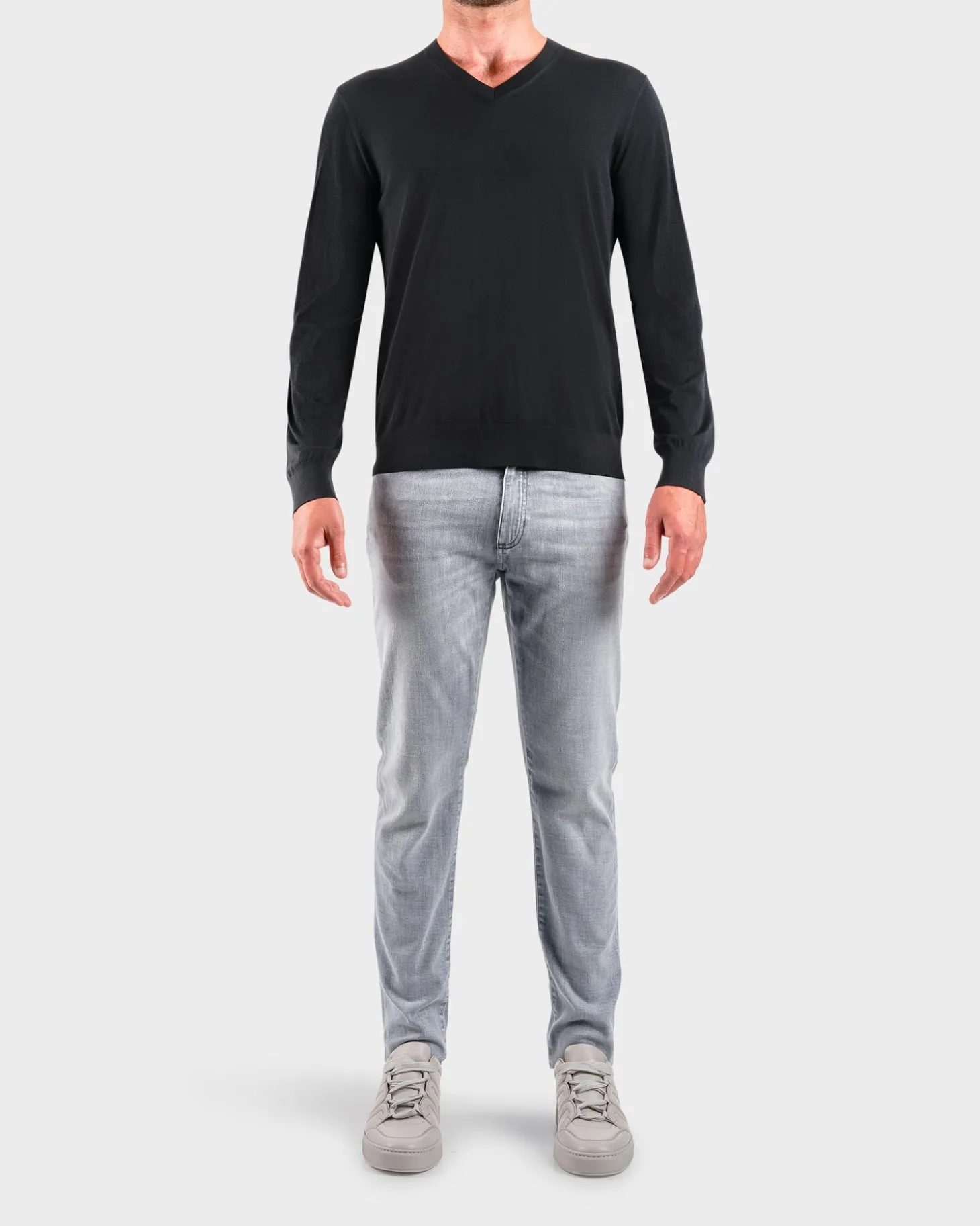 Black V Neck Wool Knit