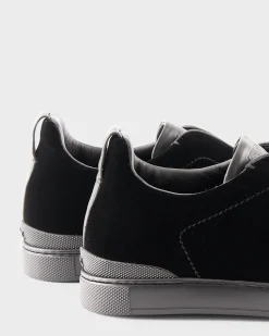 Black Velvet Triple Stitch Sneakers