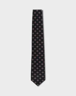 Black With Brown Tile Pattern Silk Tie