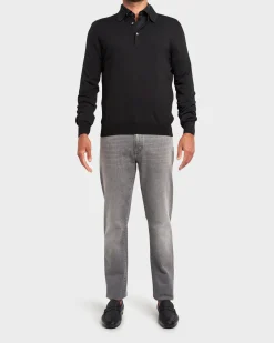 Black Wool Polo Knit Sweater