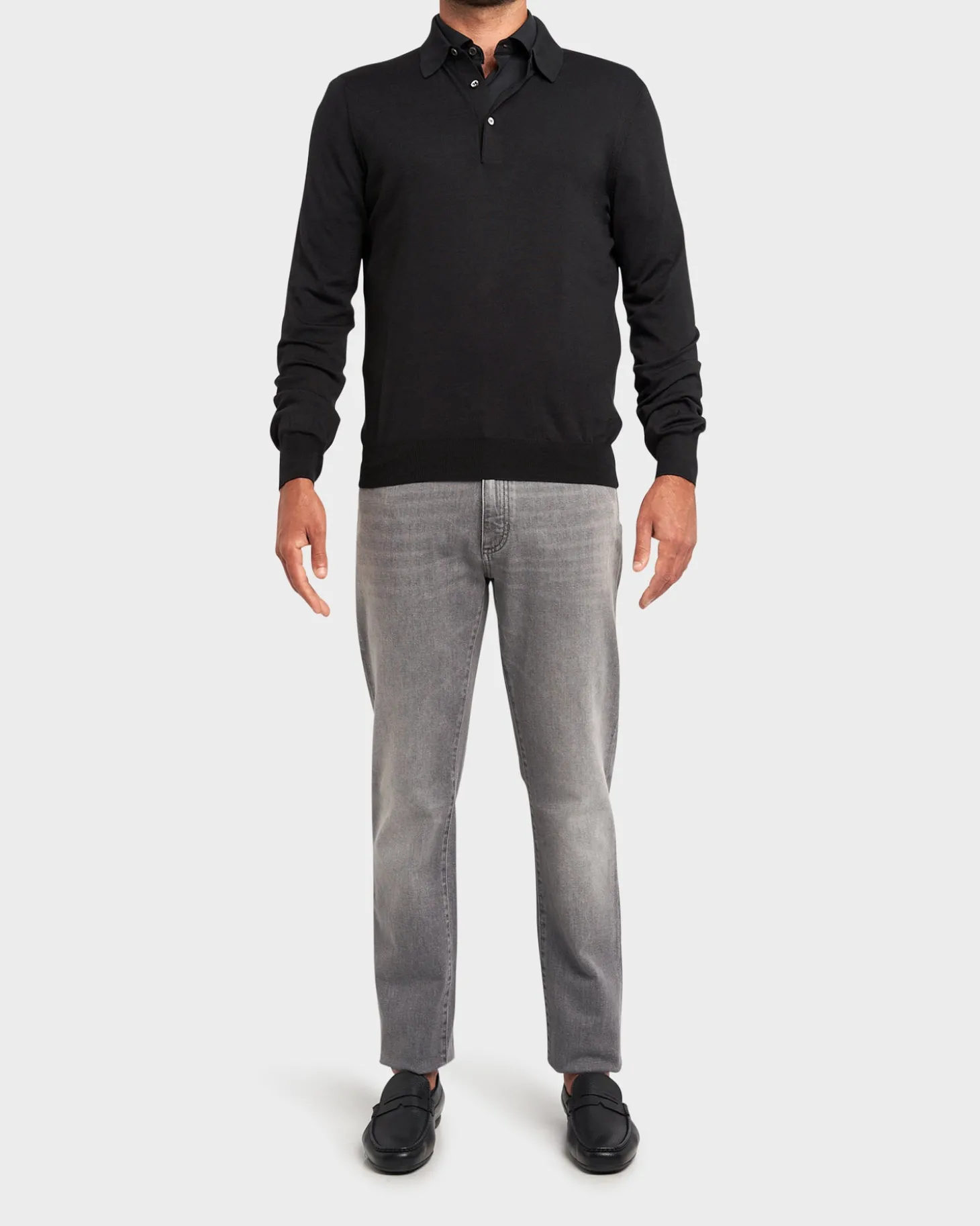 Black Wool Polo Knit Sweater