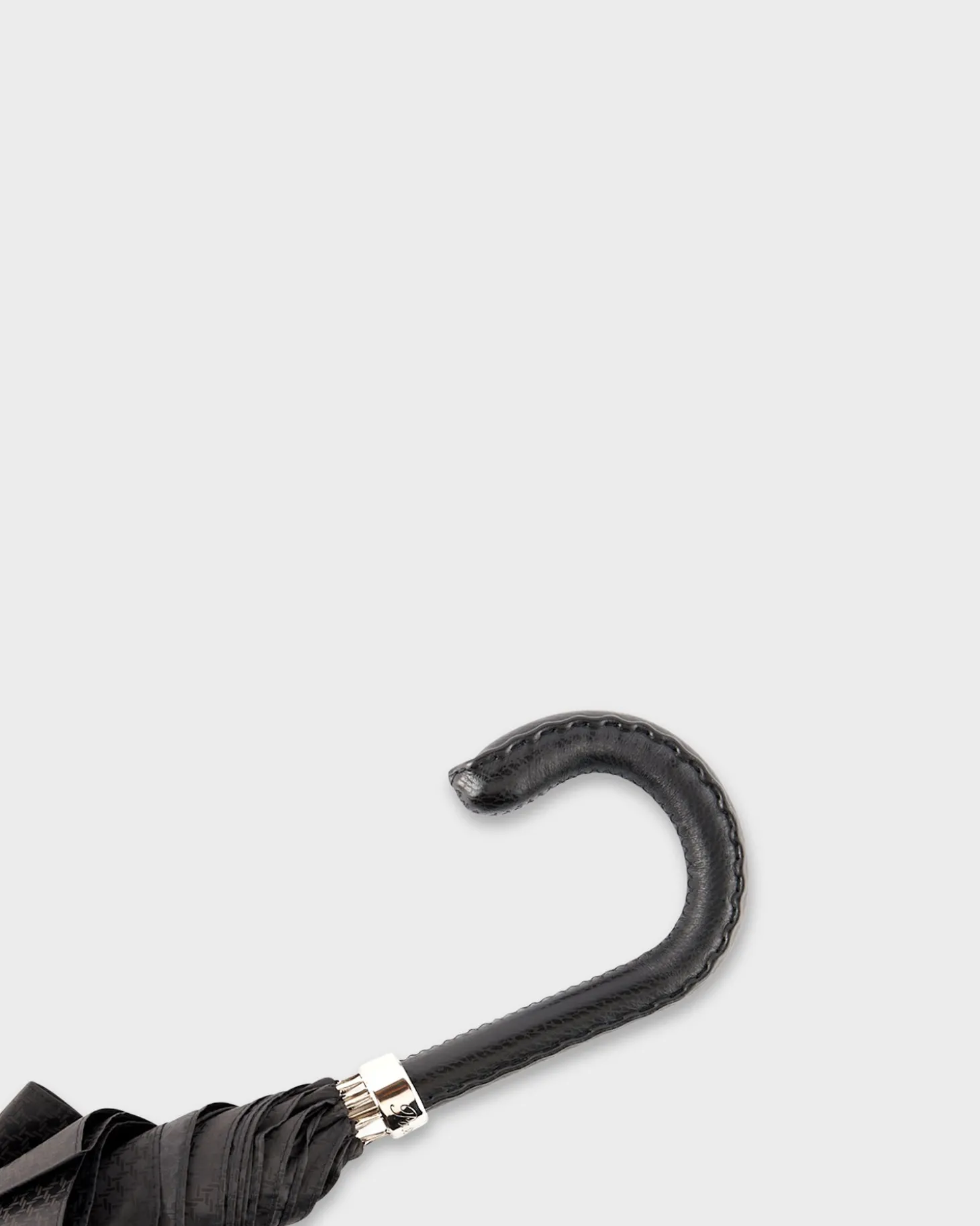 Black Woven Pattern Umbrella With Leather Handle