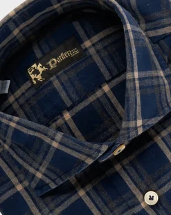 Blue And Beige Large Check Cotton Shirt