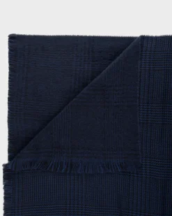 Blue And Black Houndstooth Wool Scarf