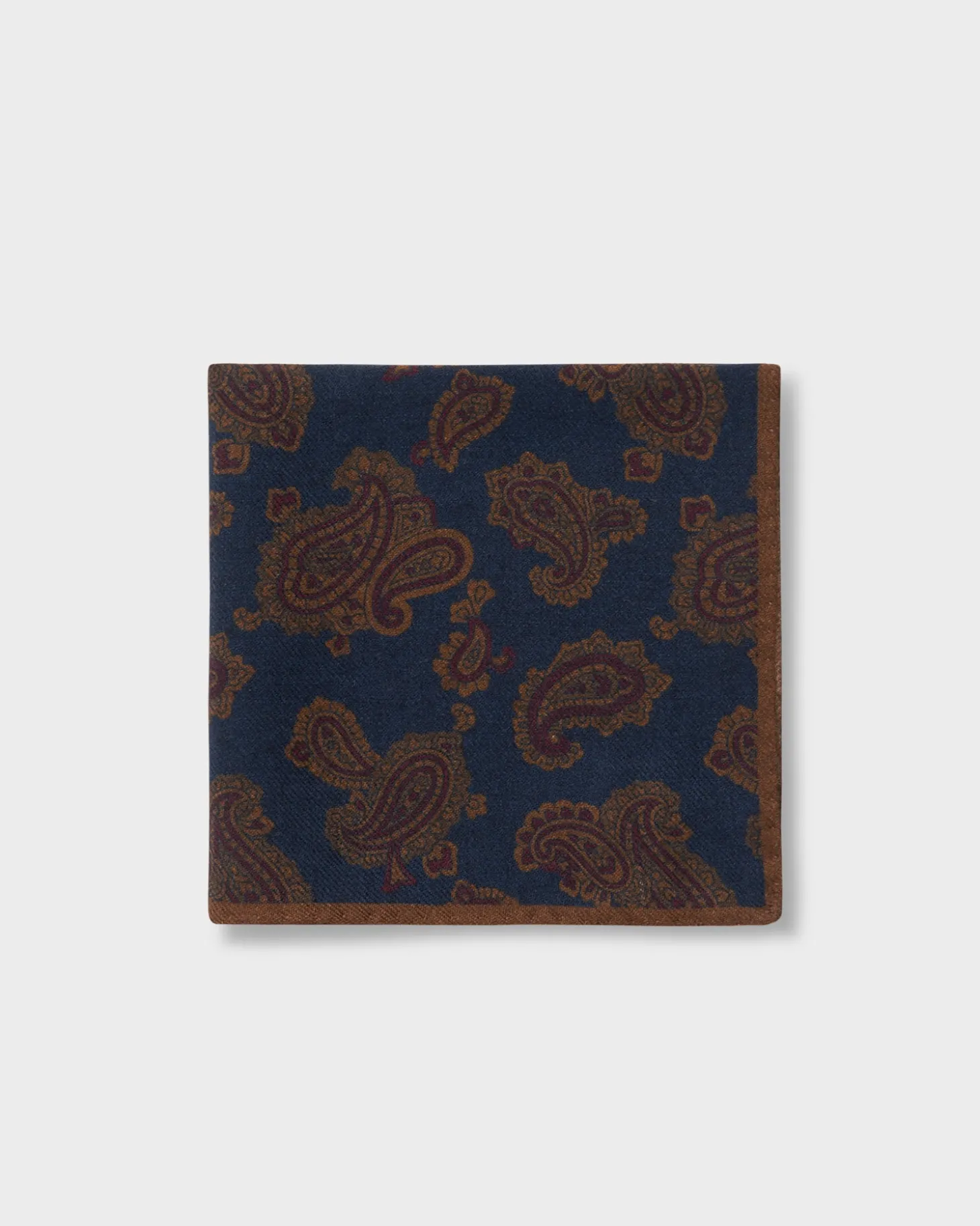 Blue And Gold Paisley Wool Pocket Square