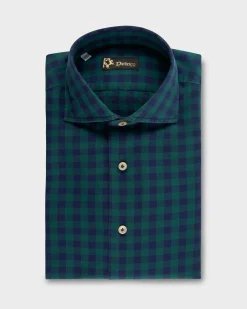 Blue And Green Cotton Flannel Check Shirt