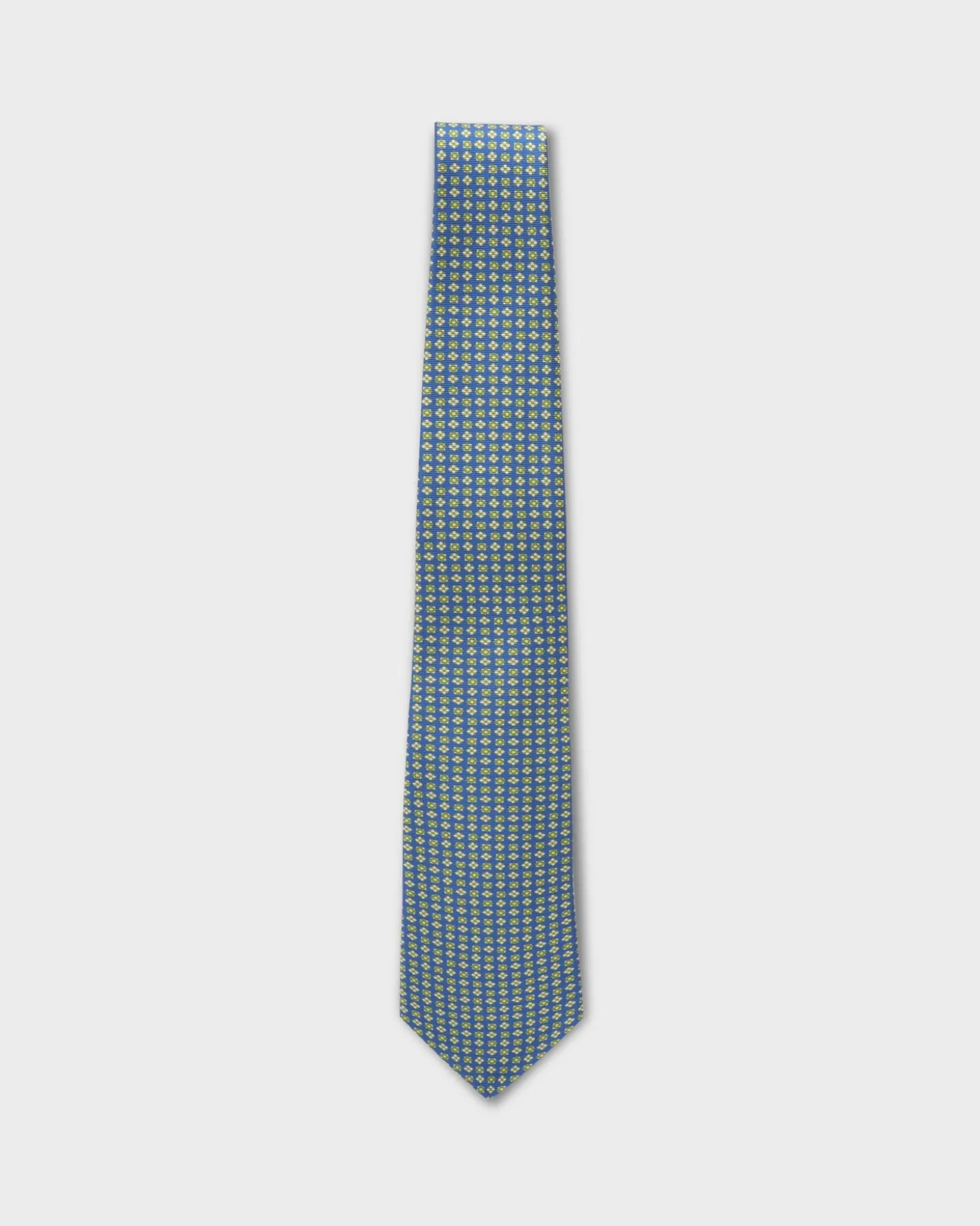 Blue And Lime Green Floral Print Silk Tie