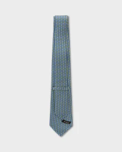 Blue And Lime Green Floral Print Silk Tie