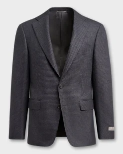 Blue And Navy Textured Weave Wool Sports Jacket