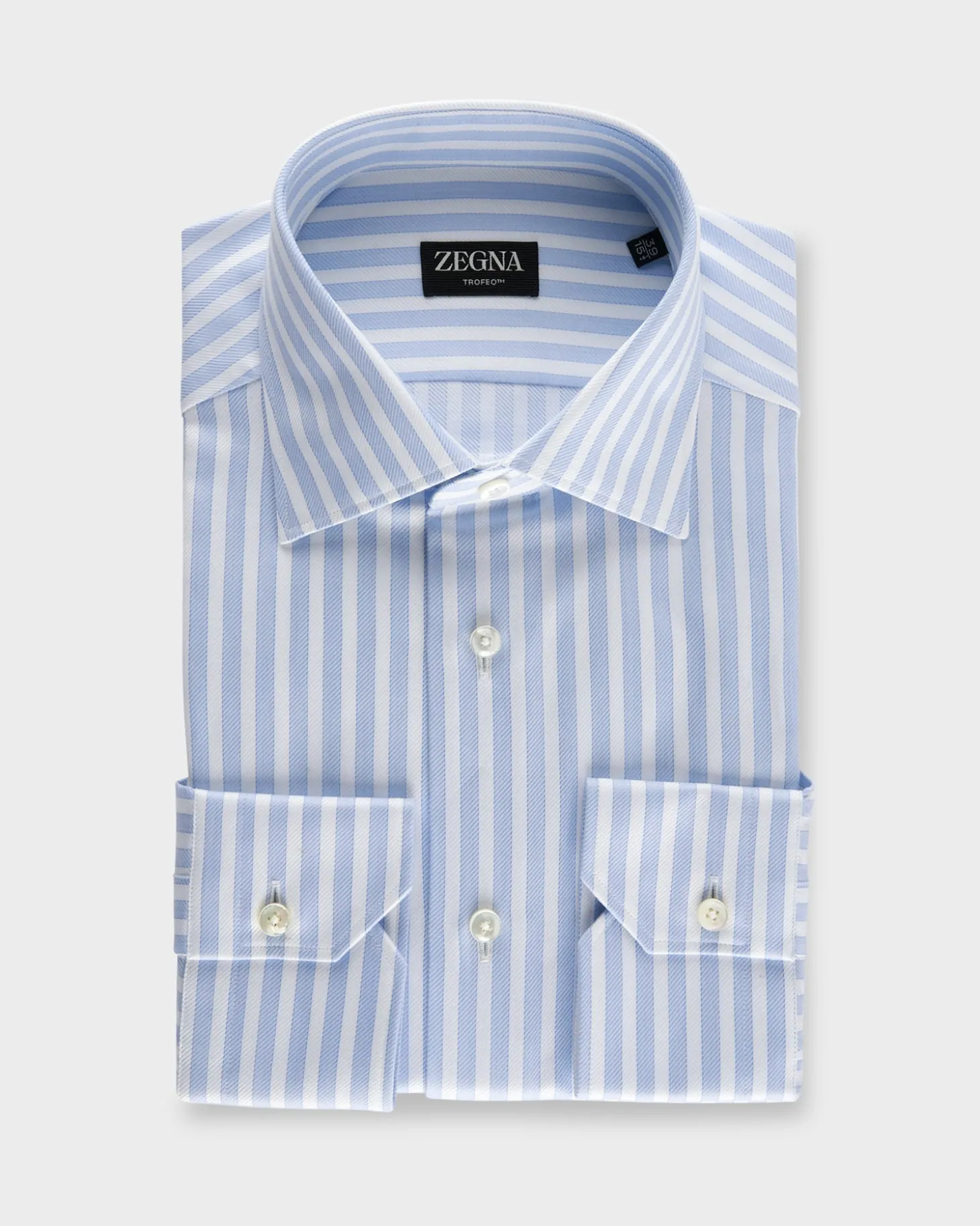 Blue And White Solid Stripe Trofeo Cotton Twill Shirt