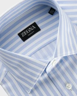 Blue And White Solid Stripe Trofeo Cotton Twill Shirt
