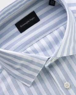 Blue And White Stripe Cotton Linen Milano Shirt