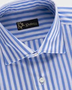 Blue And White Stripe Tailored Fit Cotton Shirt
