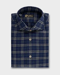Blue Black And White Large Check Cotton Flannel Shirt