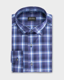 Blue Check Centoquatra Twill Cotton Shirt