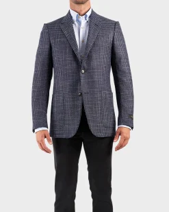Blue Check Wool Silk Sports Jacket