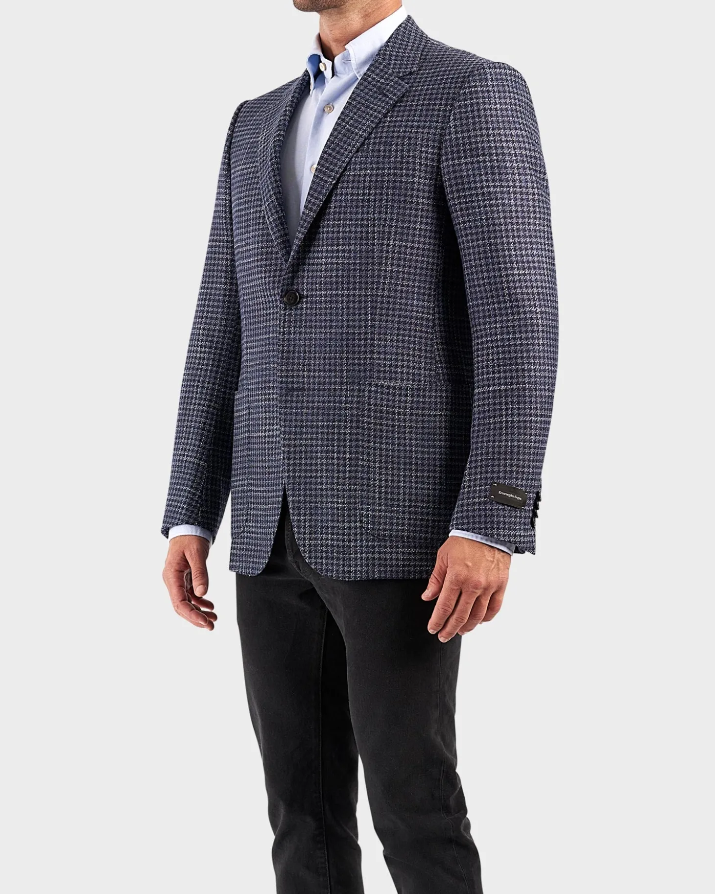 Blue Check Wool Silk Sports Jacket